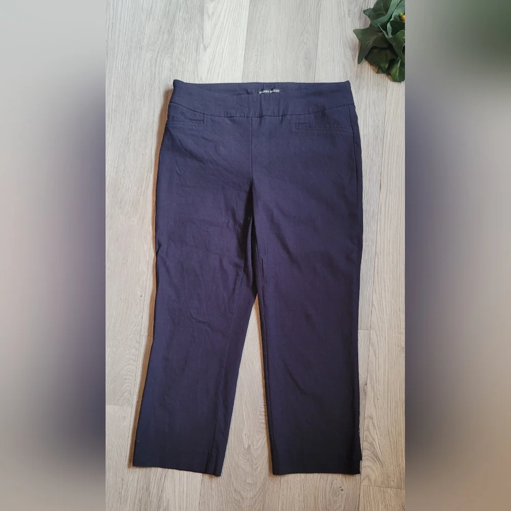 Hilary Radley Dark Navy Textured Cropped Pull-up Pants, Women's Small - Picture 2 of 14